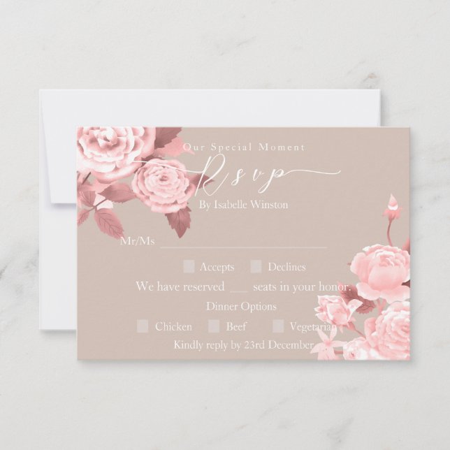 Élégant Chic Rose Mariage Dîner Option RSVP (Devant)