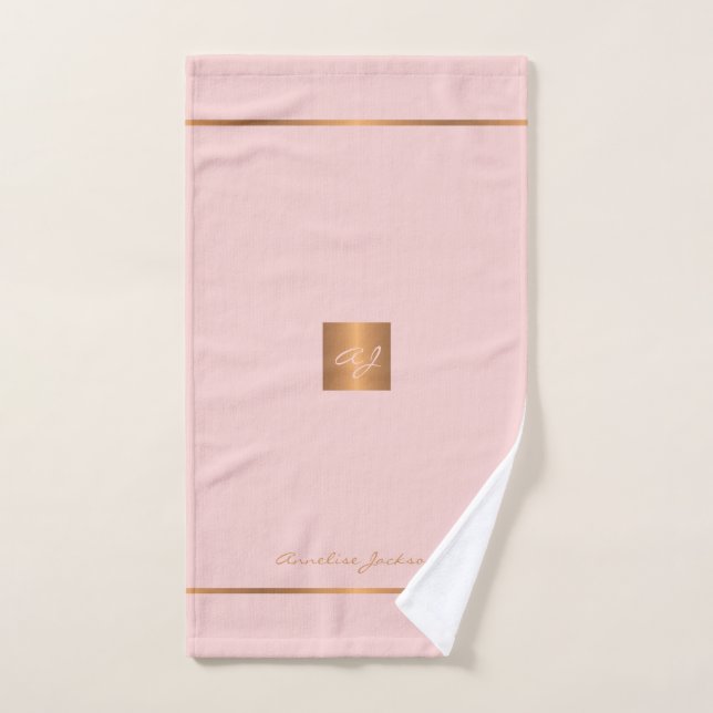 Élégant chic rose or moderne monogrammé rayures (Serviette à main)