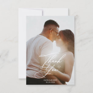 Elegant Chic Script Love Heart Mariage Photo Merci