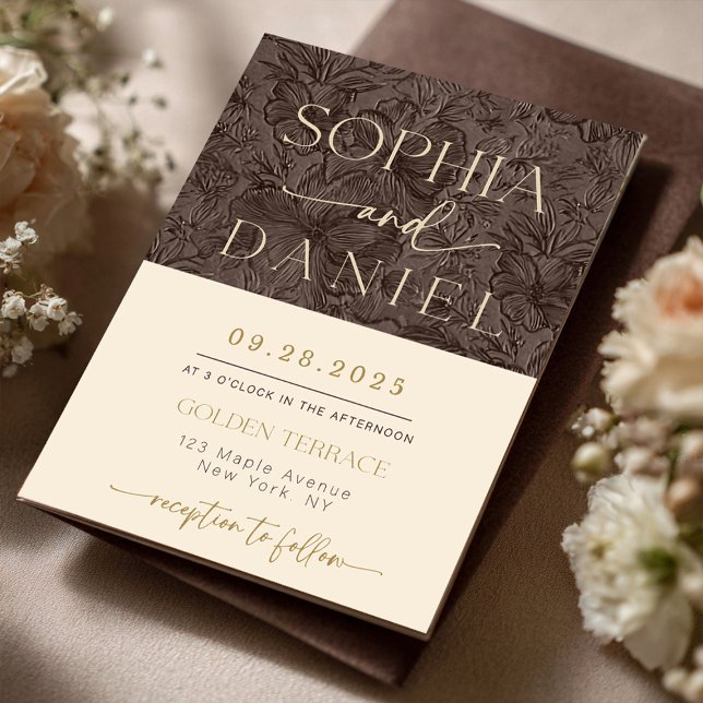 Elégant Chocolat Mocha Mariage Templat invitation (Elegant Chocolate Brown Mocha Gold Foil Wedding Template Invitation | Elegant Chocolate Brown Emboss)