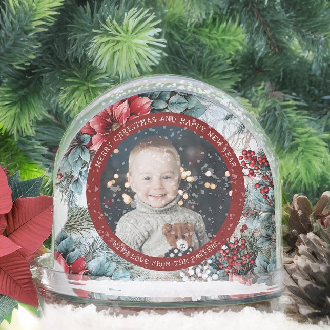 Elegant Christmas Floral Photo Snow Globe (Créateur téléchargé)