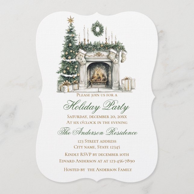Elegant Christmas Holiday Invitation Fireplace (Devant)