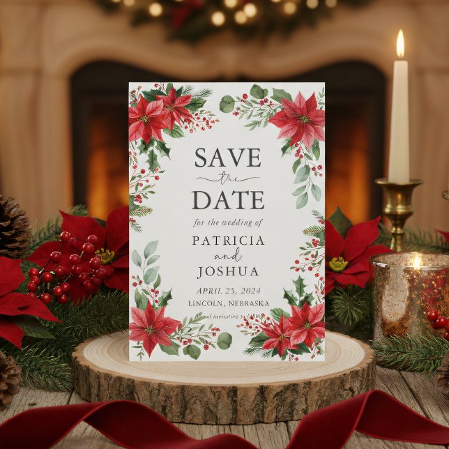 Elegant Christmas Save the Date with Poinsettias (Créateur téléchargé)