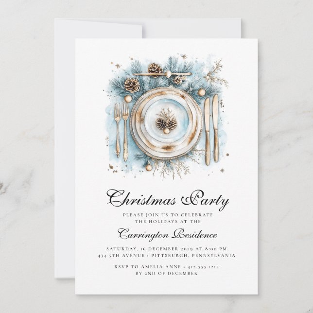 Elegant Christmas Script Dinner/Party Invitation (Devant)