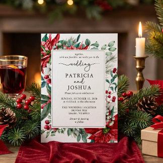 Elegant Christmas Wedding Invitation Poinsettia