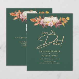 Élégant Citrouille Automne Green Gold Mariage Date