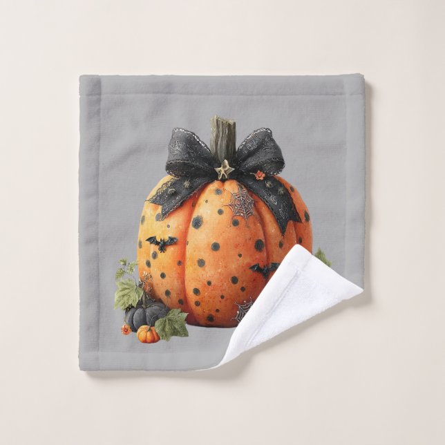 Élégant Citrouille d'Halloween avec cabot noir (Gant de toilette)