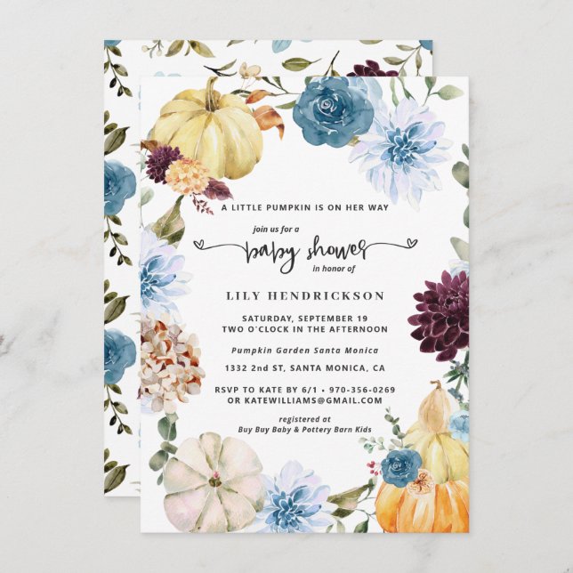 Élégant Citrouille floral | Baby shower d'automne (Devant / Derrière)