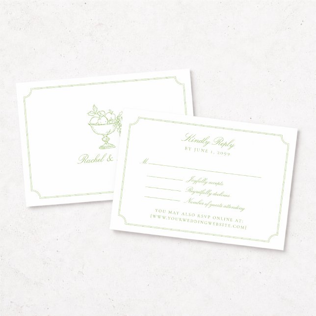Elegant Citrus Green Double Frame Wedding RSVP Car (Créateur téléchargé)