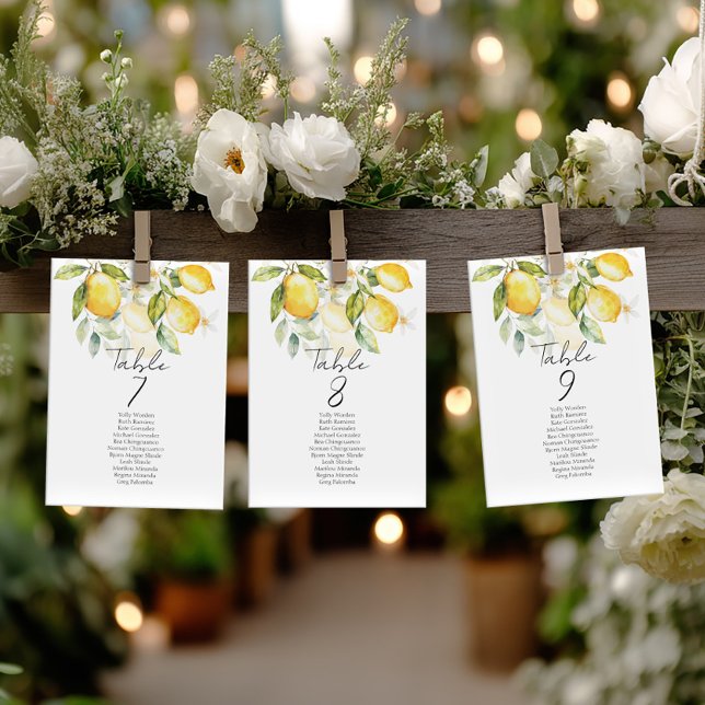 Elegant citrus table number seating chart cards (Créateur téléchargé)