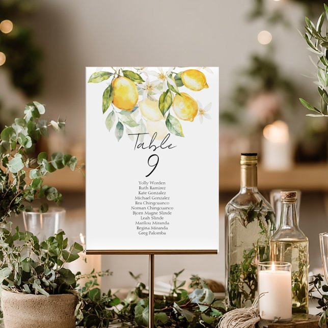 Elegant citrus table number seating chart cards (Créateur téléchargé)