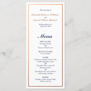 Elégant Classic Navy Faux Cuivre Menu Mariage