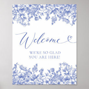 Élégant Classic Vintage Blue Floral Affiche de bie