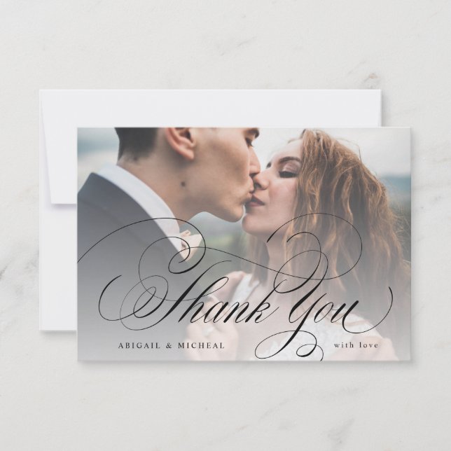 Elégant classique calligraphie photo mariage merci (Devant)