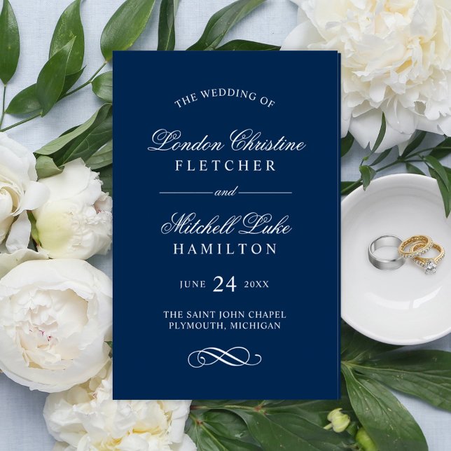 Élégant classique Marine Blue Wedding Programmes (Créateur téléchargé)