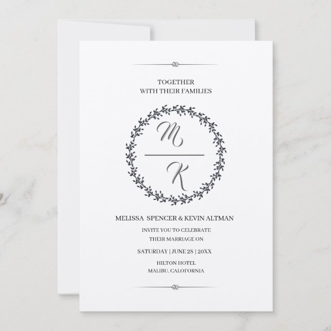 Elegant, classique monogramme Invitation de Kranz (Devant)