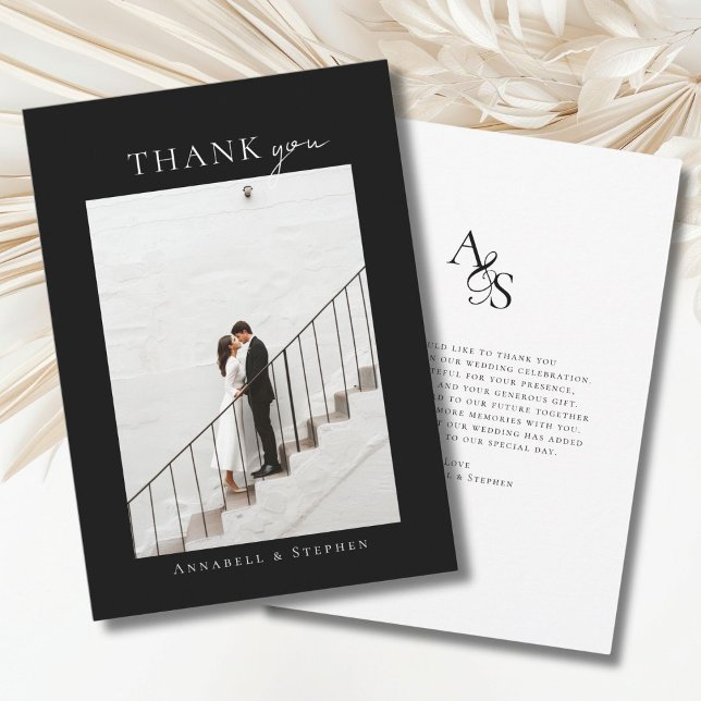 Élégant, classique, monographie, Merci ! 1 photo (Elegant, Classic, Monogram, Thank you! 1 Photo Thank You Card)
