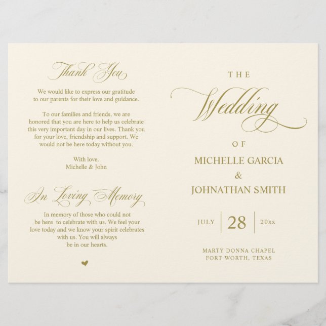 Elégant Classy Gold, Programme de mariage pliable (Devant)