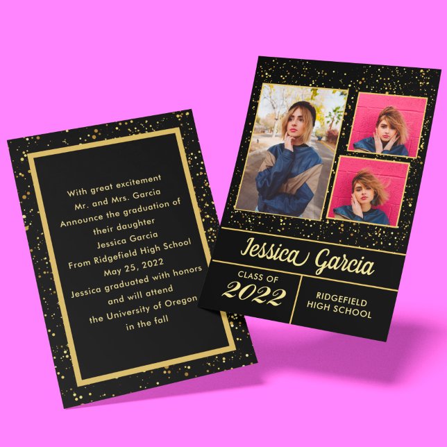 Élégant Classy Graduation Golden sparkles 3 Photos (Créateur téléchargé)