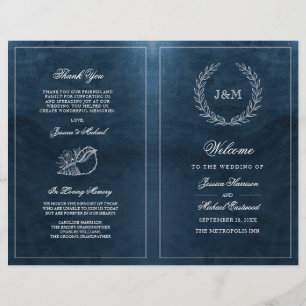 Elégant Classy Navy Seashell Beach Wedding Program