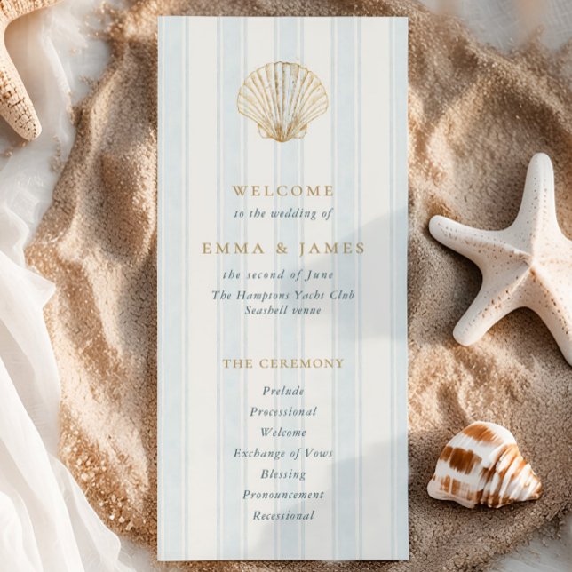 Elegant Coastal Golden Seashell Wedding Program (Créateur téléchargé)