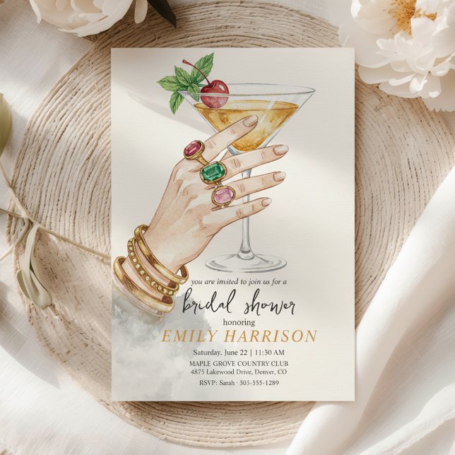 Elegant Cocktail Bridal Shower Invitation Art (Celebrate the bride-to-be with this sophisticated watercolor bridal shower invitation)