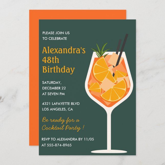 Elégant cocktail moderne invitations à 48e anniver (Devant / Derrière)