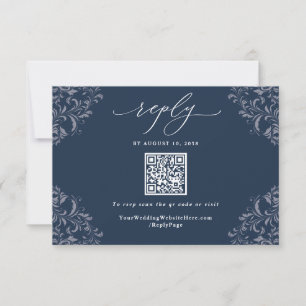 Élégant Code QR Bleu Nuit Cartes de Réponse Mariag