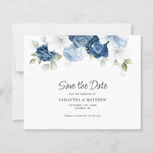 Élégant Code QR Fleurs Bleues Mariage Enregistrer