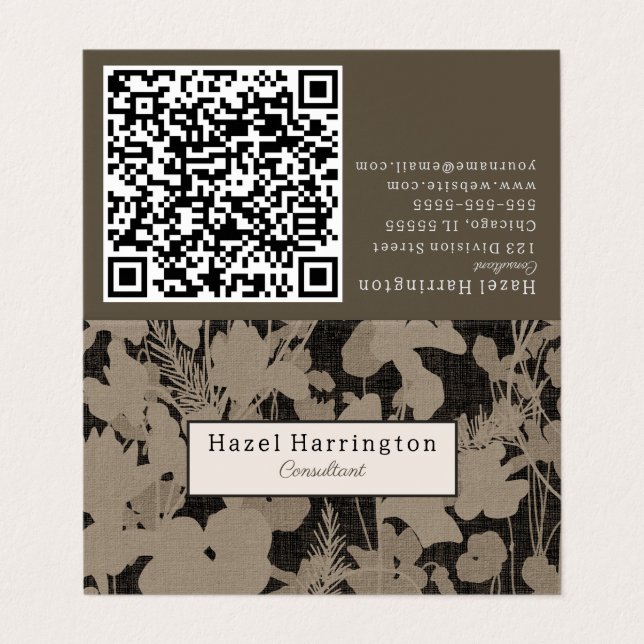 Élégant code QR floral plié Carte de visite (Extérieur déplié)