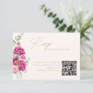Élégant Code QR RSVP de Mariage Floral Rose Vibran