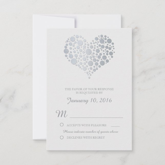 Elégant Coeur Argent Clair Mariage gris RSVP (Devant)