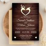 Elégant Coeur de Cerf Faire-part de mariage rustiq<br><div class="desc">Éblouissez vos invités avec cette faire-part de mariage rustique avec un mignon couple de cerfs avec typographie moderne contre un arrière - plan en bois de grange. Ajoutez simplement les détails de votre événement sur ce modèle facile à utiliser pour en faire une invitation unique.</div>