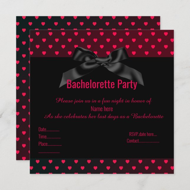 ÉLÉGANT COEUR NOIR ROUGE BACHELORETTE INVITATION (Devant / Derrière)