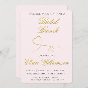 Elégant Coeurs d'or Pink Bridal Brunch Invitation