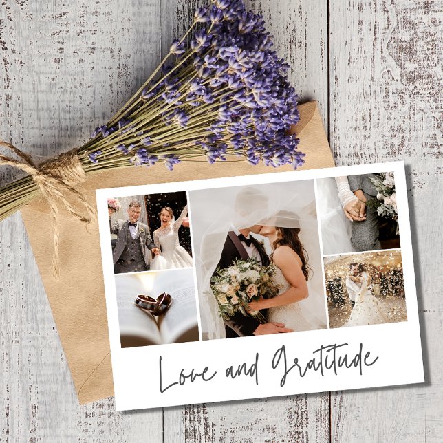 Élégant Collage photo Mariage Merci (Elegant Photo Love and Gratitude Collage Wedding Thank You)