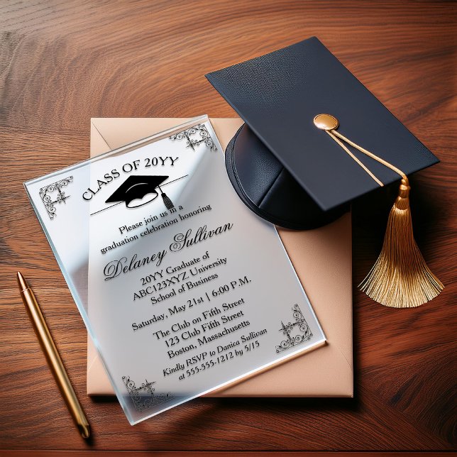 Elegant College Graduation Faire-part (Elegant Cornices |  Grad Cap College | University Graduation Announcement and Party Acrylic Invite)