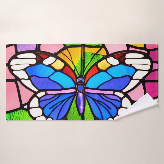Élégant Colorful Vitrail Papillon en mosaïque de v (Serviette de bain)
