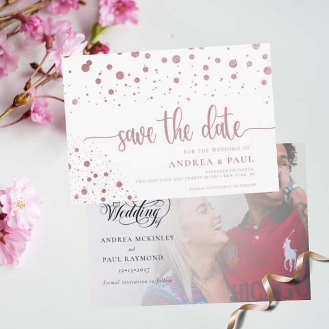 Élégant Confetti Photo Mariage Save The Date (Créateur téléchargé)