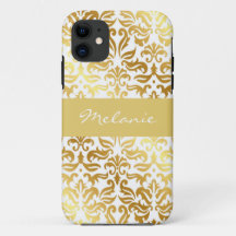 Élégant coque iphone de monogramme de Damas d'or