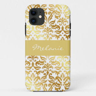 Élégant coque iphone de monogramme en or Damask