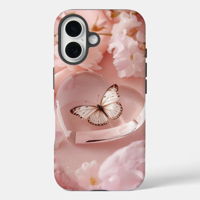 Élégant Coque mobile de coeur papillon (Verso)