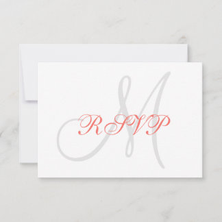Elégant Coral Gris Monogramme Mariage RSVP
