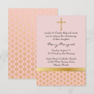 Elégant Coral rose bébé Christening Invitation