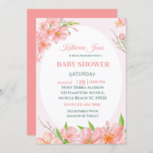 Elégant Coral rose Floral Baby shower Invitation