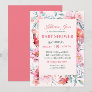 Elégant Coral rose Floral Baby shower Invitation