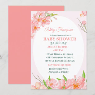 Elégant Coral rose Floral Baby shower Invitation