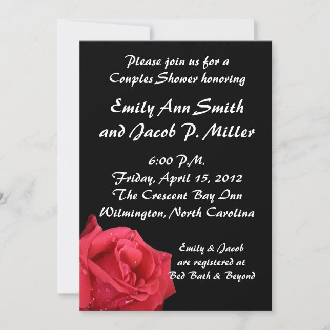 Élégant Couples de Rose Rouge Douche Invitations (Devant)