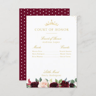 Elégant court floral bordeaux carte d'honneur