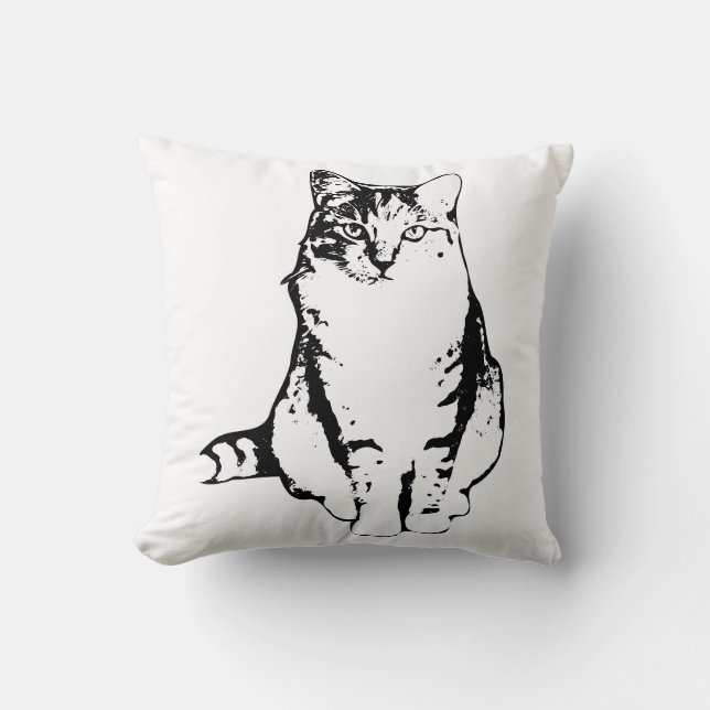 Élégant Coussin d'Art Tabby Cat Ink Face Avant (Recto)
